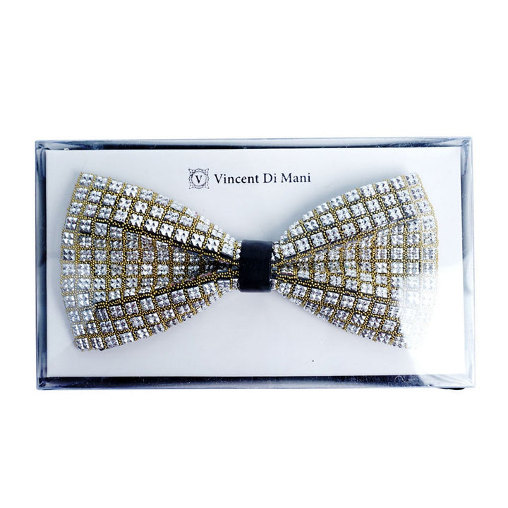 Crystal Silver Rhinestone Gold Men's Bow Tie - Butterfly fra Vincent de Mani hos The Prince Webshop