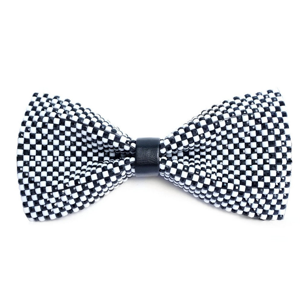 Black & White Checkered Rhinestone Men's Bow Tie - Butterfly fra Vincent de Mani hos The Prince Webshop
