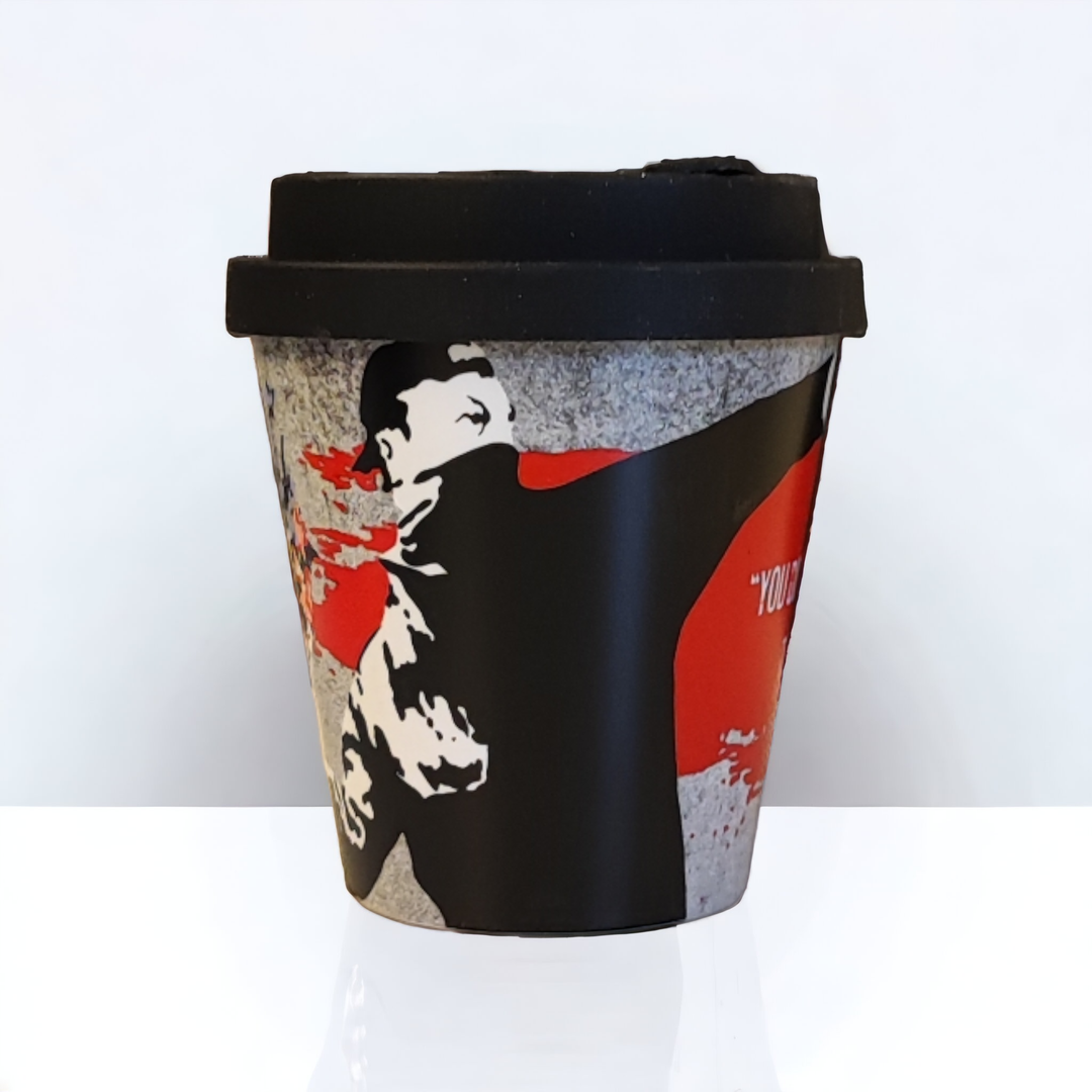 Banksy Travel Cup in RPET 230 ml - The Flower Thrower - Mug from URBAN.ITY at The Prince Webshop