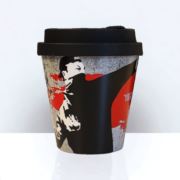 Banksy Travel Cup in RPET 230 ml - The Flower Thrower - Mug from URBAN.ITY at The Prince Webshop