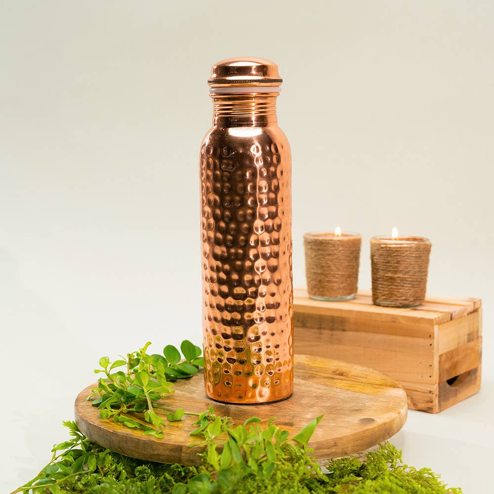 Pure Copper Water Bottle Hammered - 1 liter - Gift Idea from Ayurveda Specialist B.V. at The Prince Webshop