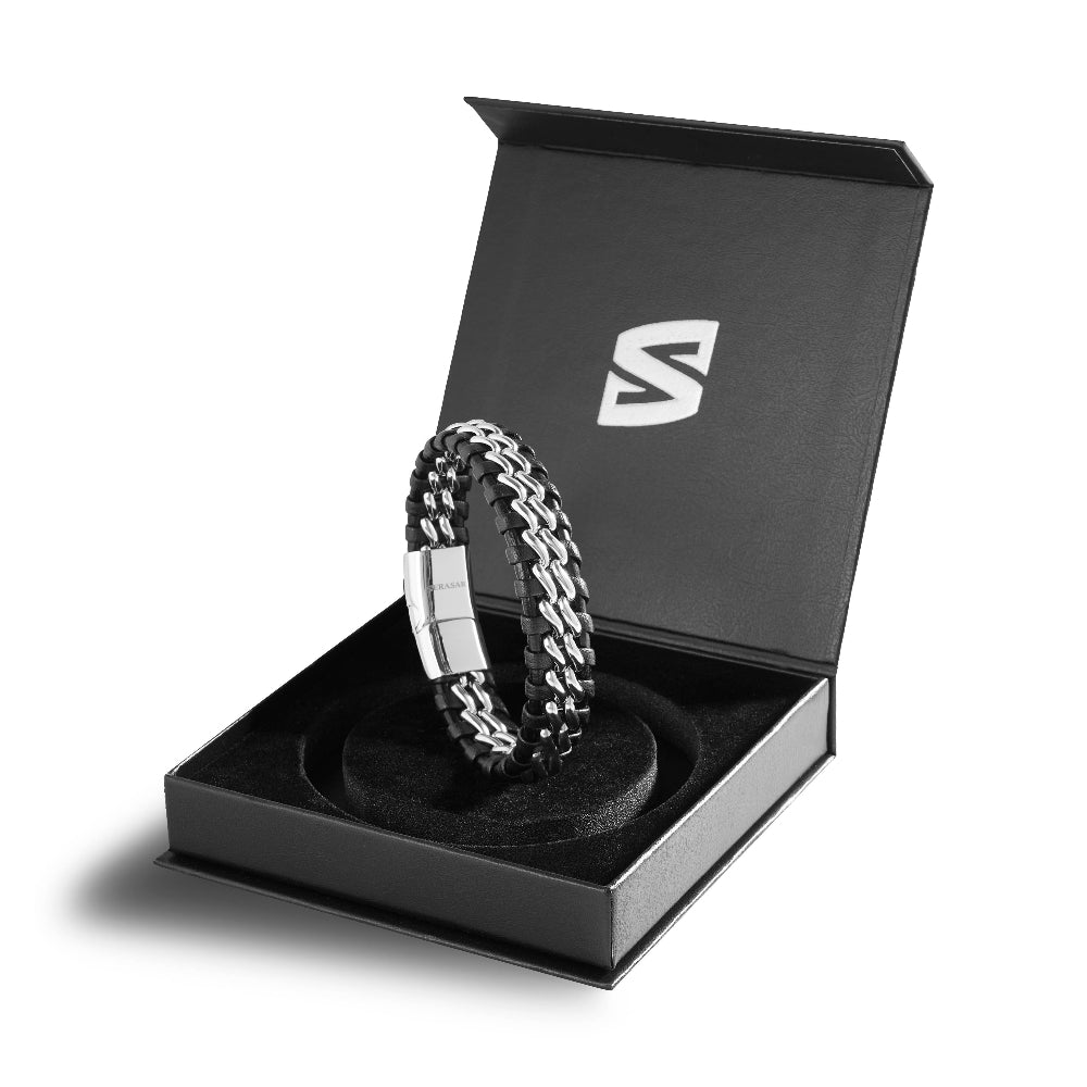 Læder Armbånd “Steel” - Sort & Sølv - Armbånd fra SERASAR hos The Prince Webshop
