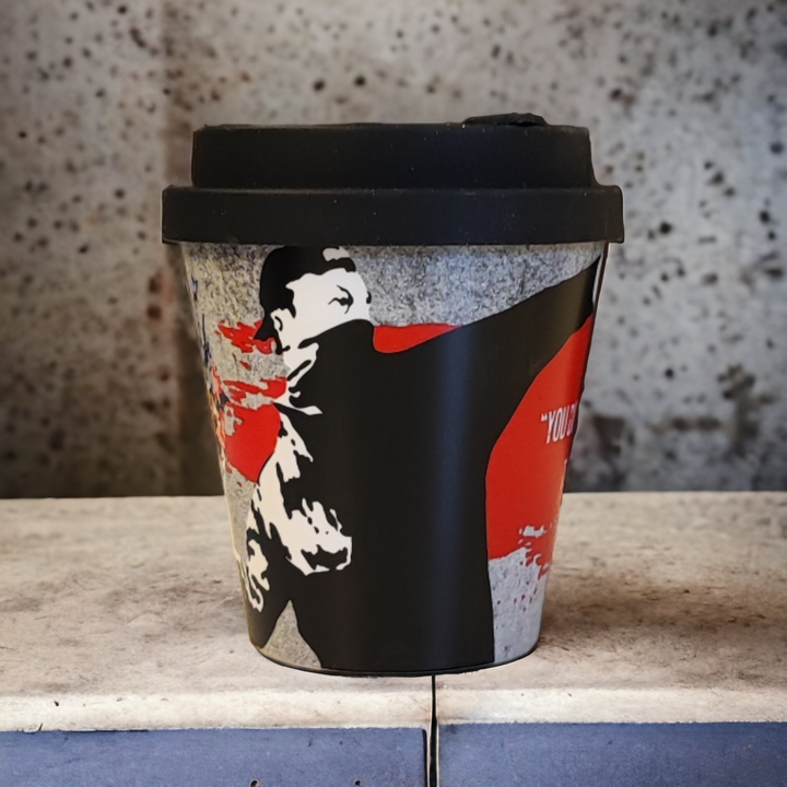 Banksy Travel Cup in RPET 230 ml - The Flower Thrower - Mug from URBAN.ITY at The Prince Webshop