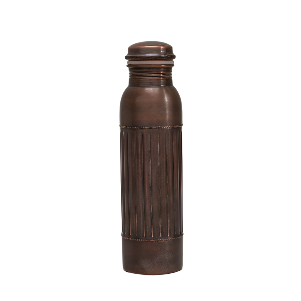 Pure Copper Water Bottle Dot Lining Antique - 1 liter - Gift Idea from Ayurveda Specialist B.V. at The Prince Webshop