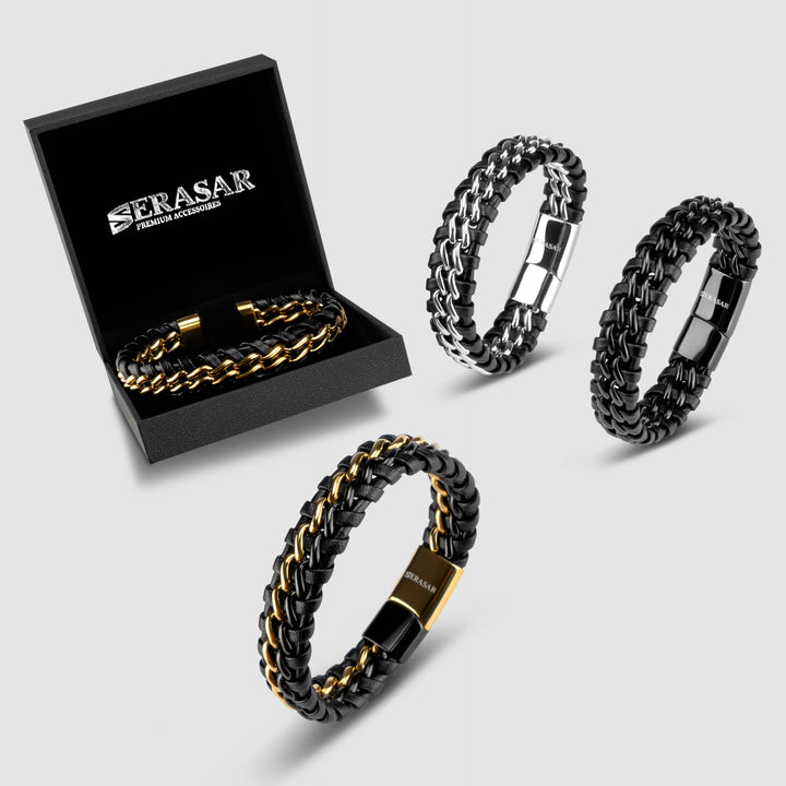 Læderarmbånd ”Steel” - Guld & Sort - Armbånd fra SERASAR hos The Prince Webshop