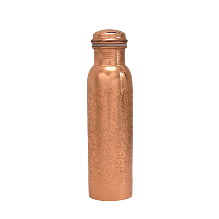 Pure Copper Water Bottle Flower Pattern - 1 liter - Gift Idea from Ayurveda Specialist B.V. at The Prince Webshop