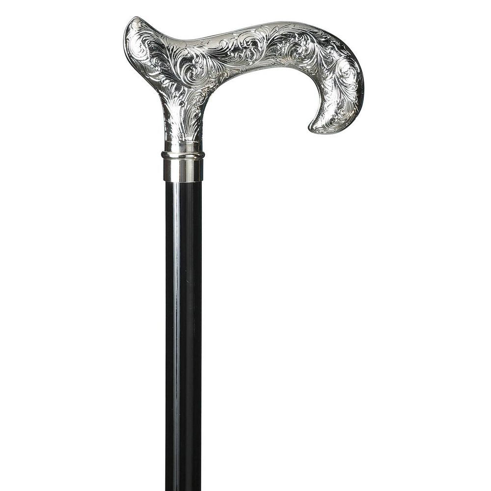 Elegant Adjustable Aluminum Cane - Derby Engraved Chrome - Walking Cane from Otavio Recalcati di Renato at The Prince Webshop