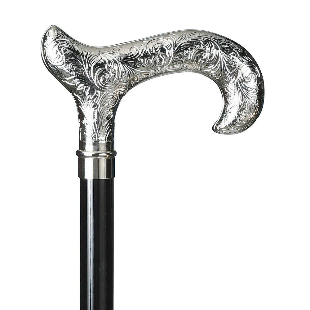 Elegant Adjustable Aluminum Cane - Derby Engraved Chrome - Walking Cane from Otavio Recalcati di Renato at The Prince Webshop