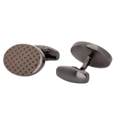 Manchetknapper – 100% Rhodium – model Vævet Brun Cirkel - Manchetknapper fra Núñez de Arenas hos The Prince Webshop