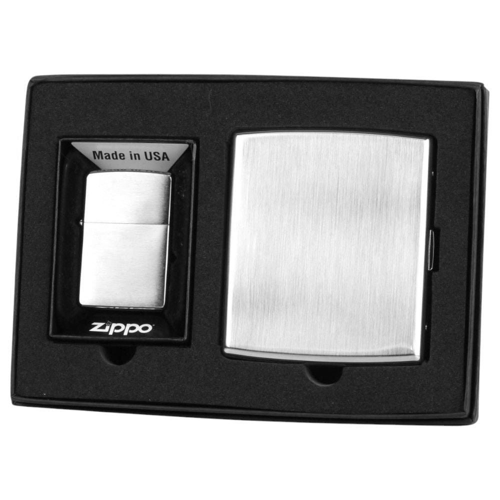 Zippo Gavesæt - Brushed Chrome Lighter og Etui - Zippo Lighter fra Zippo hos The Prince Webshop