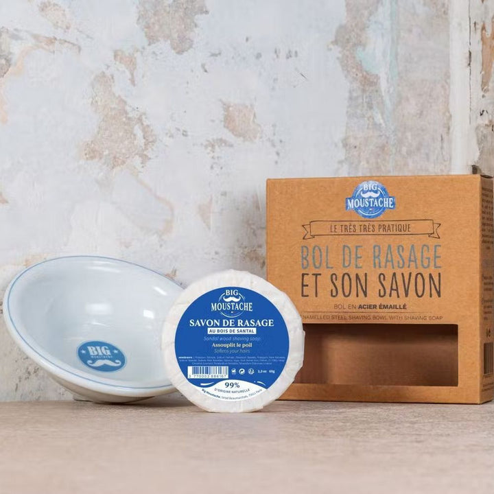 Enamel bowl and shaving soap - for old-fashioned shaving - Shaving Brushes from Big Mustache at The Prince Webshop