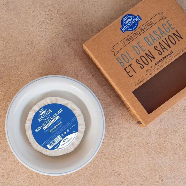 Enamel bowl and shaving soap - for old-fashioned shaving - Shaving Brushes from Big Mustache at The Prince Webshop