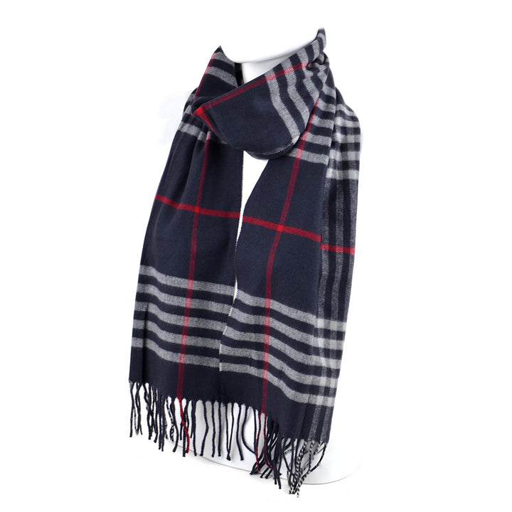 Smart Plaid Cashmere Feel Scarf in Acrylic - Navy - Scarf from Umo Lorenzo at The Prince Webshop