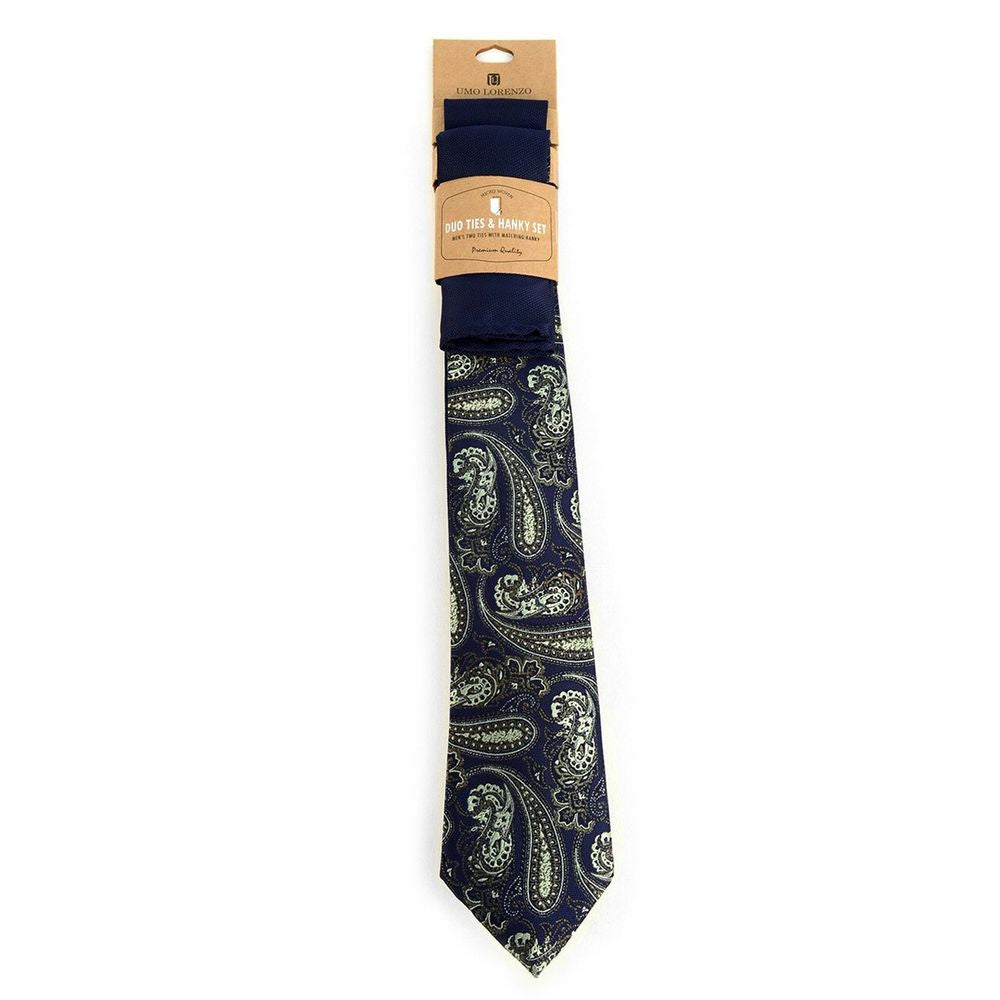 Blue Set of 2 Ties and matching Decorative Pocket Square - Ties from Umo Lorenzo at The Prince Webshop