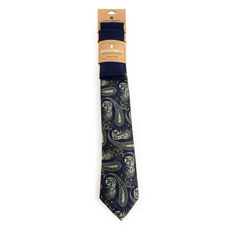 Blue Set of 2 Ties and matching Decorative Pocket Square - Ties from Umo Lorenzo at The Prince Webshop