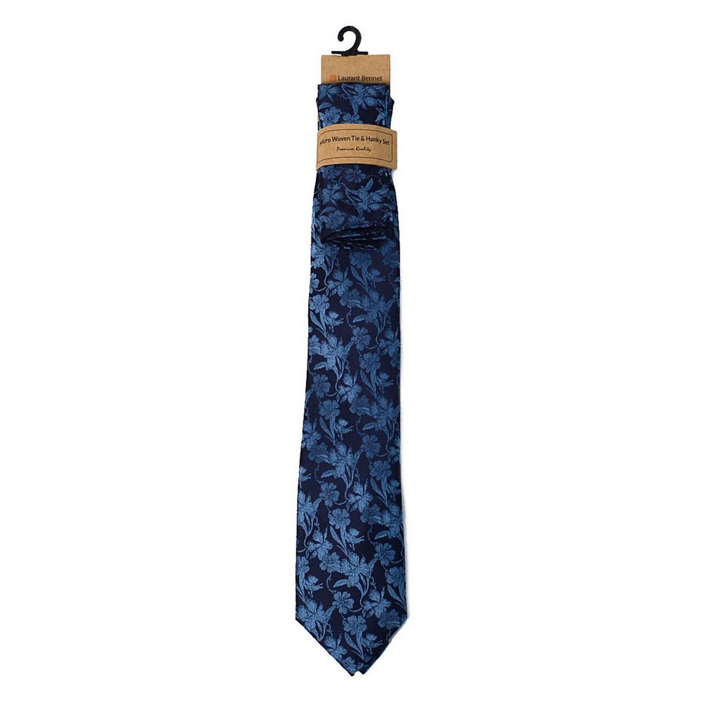 Blue-toned Floral Tie + Decorative Pocket Square - Tie from Laurant Bennet Milano at The Prince Webshop