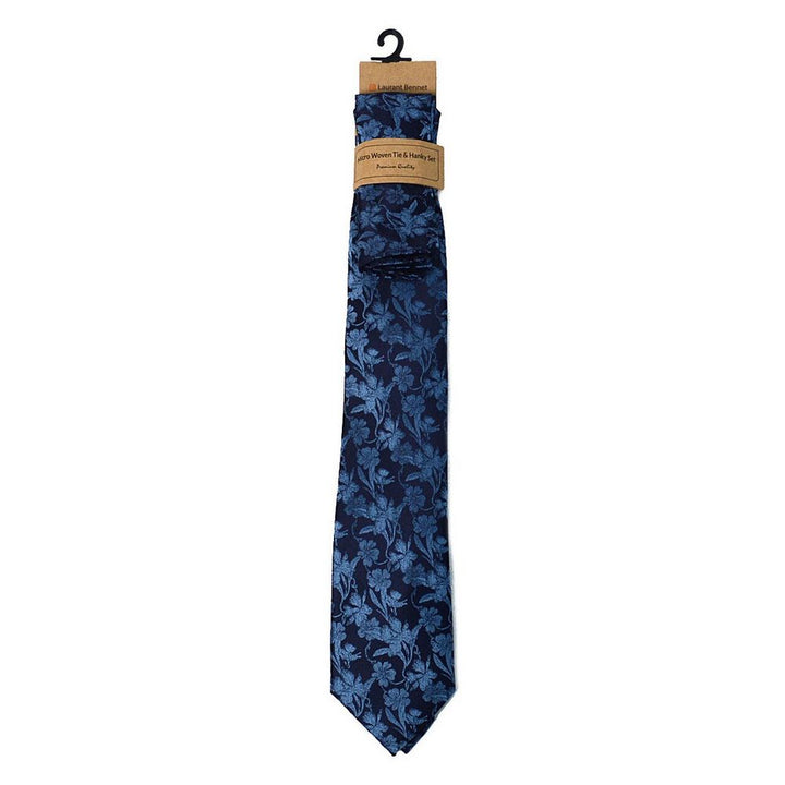 Blue-toned Floral Tie + Decorative Pocket Square - Tie from Laurant Bennet Milano at The Prince Webshop