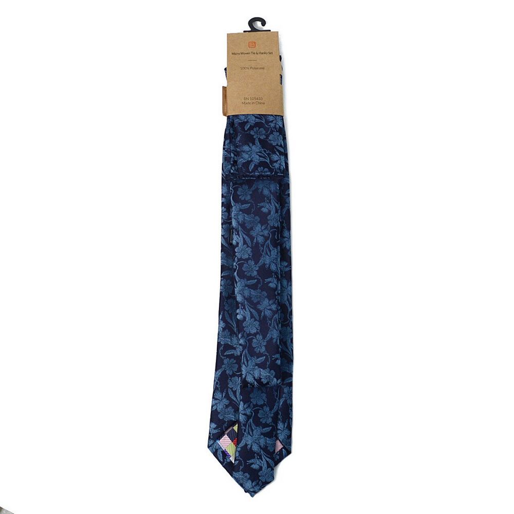 Blue-toned Floral Tie + Decorative Pocket Square - Tie from Laurant Bennet Milano at The Prince Webshop