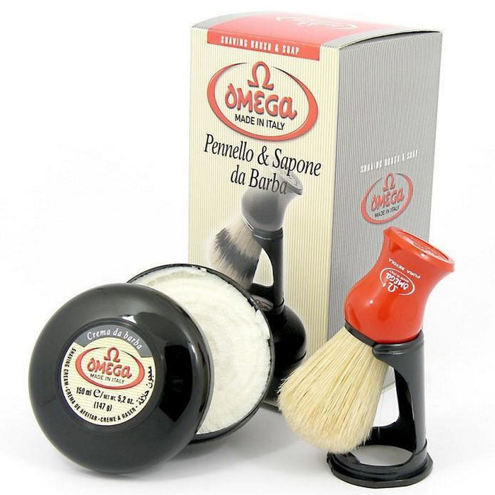 Omega Shaving Cream and Brush with Stand Kit - Shaving Brushes from Omega Italy at The Prince Webshop