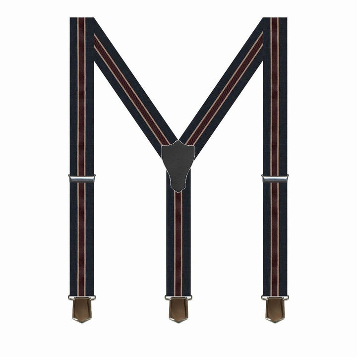 Wide Dark Blue Suspenders with Wine Red Stripe - Suspenders from SCANBELT Shooster at The Prince Webshop