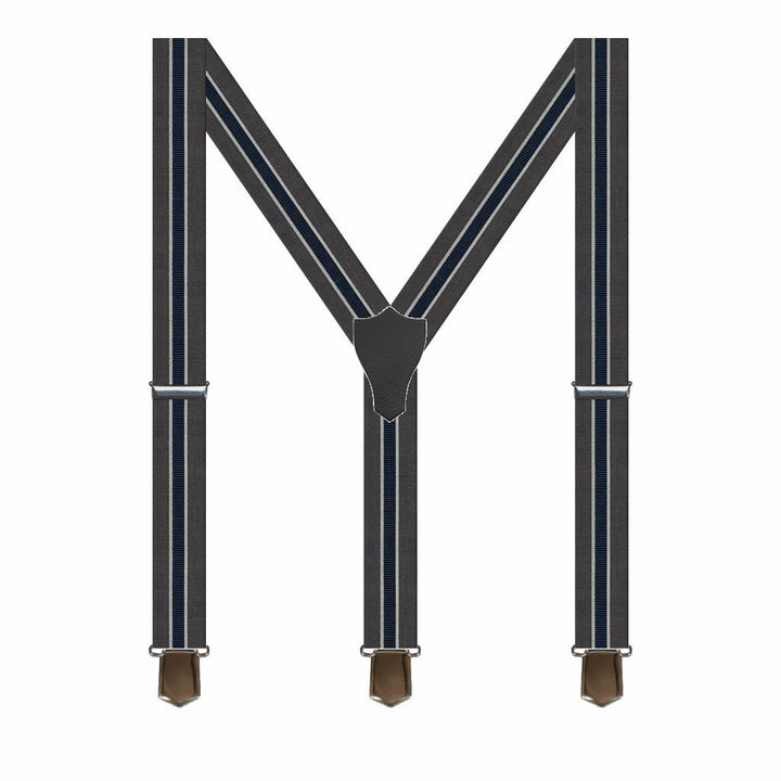 Wide Dark Gray Suspenders with Dark Blue Stripe - Suspenders from SCANBELT Shooster at The Prince Webshop