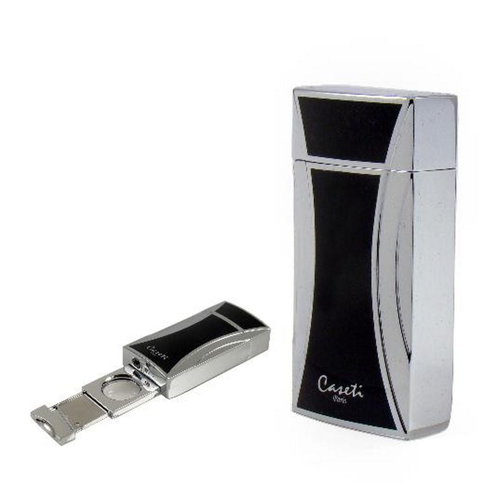 CASETI Lighter Chamonix Jet Black/Chrome + Cutter - Lighter from Caseti at The Prince Webshop