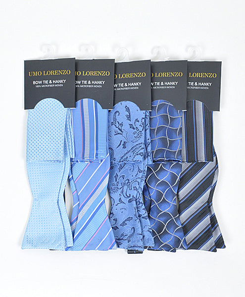 Self-tie Bow Tie and Pocket Square - Stripes of Blue Light - Bow Tie and Pocket Square Set from Umo Lorenzo at The Prince Webshop