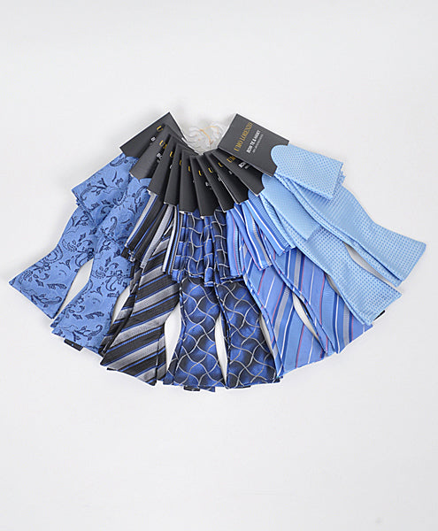 Self-tie Bow Tie and Pocket Square - Stripes of Blue Light - Bow Tie and Pocket Square Set from Umo Lorenzo at The Prince Webshop