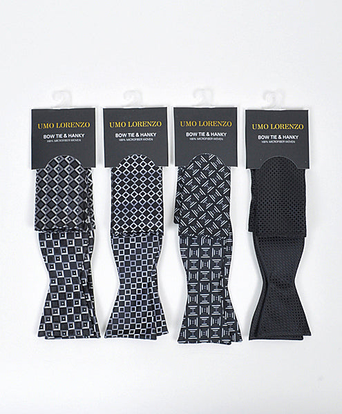Self-tying Bow Tie and Pocket Square - Triangularity Black - Bow Tie and Pocket Square Set from Umo Lorenzo at The Prince Webshop