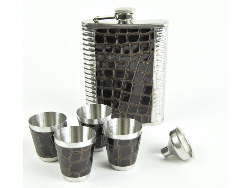 Pocket Lark Gift Set Kroko - 23.5 cl with Funnel and 4 Shot Glass - Pocket Lark from Gentlemens Depot at The Prince Webshop