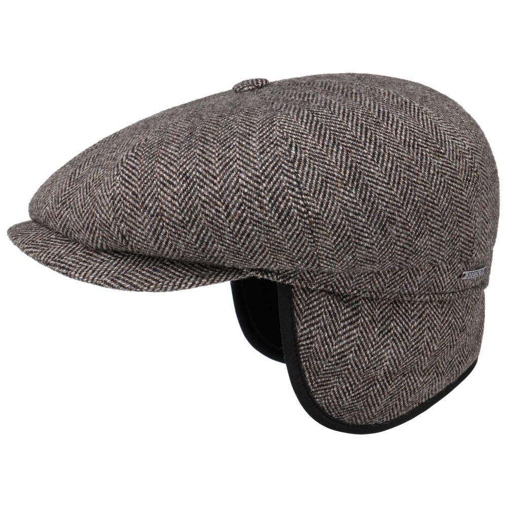 Stetson Hatteras EL Mørkegrå Sixpence Flat Cap med Øreflapper - S (55 cm) - Flat Cap fra Stetson hos The Prince Webshop
