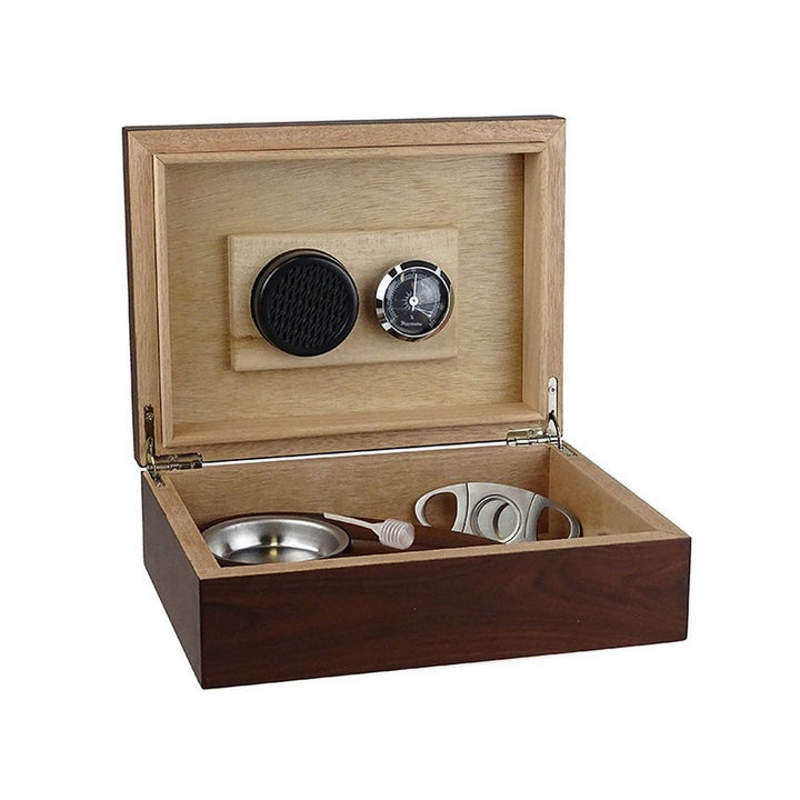 Cigar Humidor in Brown Wood with Ashtray and Rocks - Cigar Humidor from The Prince's Own at The Prince Webshop
