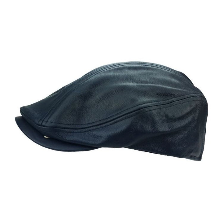 Dark Blue Leather Sixpence Flat Cap - Flat Cap from Ethos at The Prince Webshop
