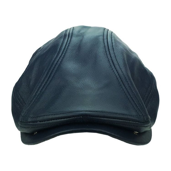 Dark Blue Leather Sixpence Flat Cap - Flat Cap from Ethos at The Prince Webshop