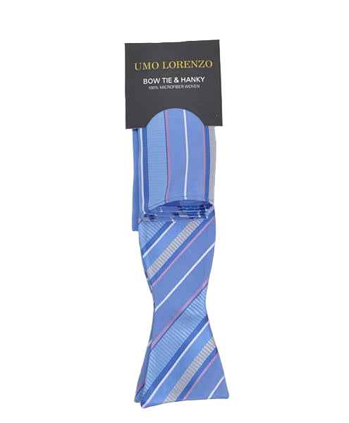 Self-tie Bow Tie and Pocket Square - Stripes of Blue Light - Bow Tie and Pocket Square Set from Umo Lorenzo at The Prince Webshop