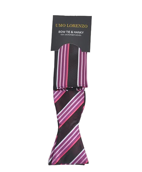 Self-tie Bow Tie and Pocket Square - Stripes of Pink - Bow Tie and Pocket Square Set from Umo Lorenzo at The Prince Webshop