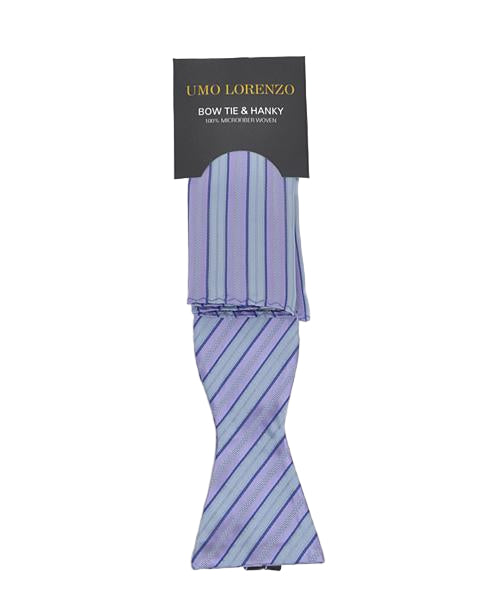 Self-tie Bow Tie and Pocket Square - Stripes of Purple Light - Bow Tie and Pocket Square Set from Umo Lorenzo at The Prince Webshop