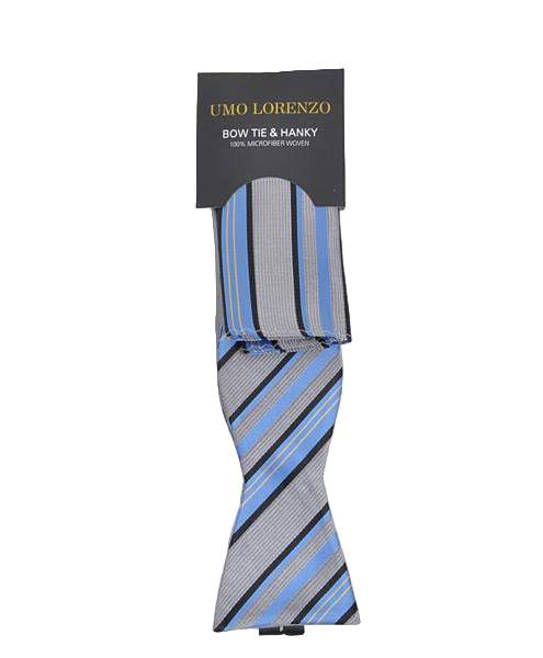 Selvbinder Butterfly og Lommeklud - Stripes of Silver - Butterfly & Lommeklud Sæt fra Umo Lorenzo hos The Prince Webshop