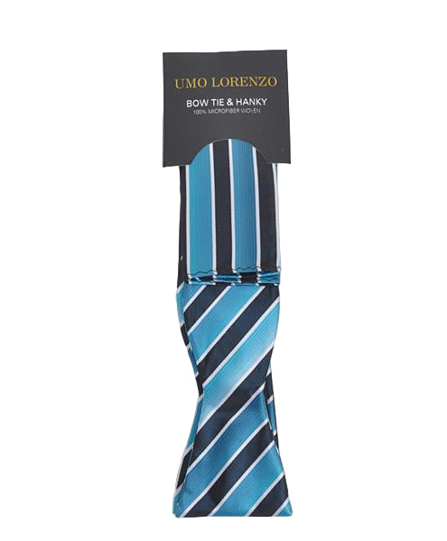 Self-tying Bow Tie and Pocket Square - Stripes of Turquoise - Bow Tie and Pocket Square Set from Umo Lorenzo at The Prince Webshop