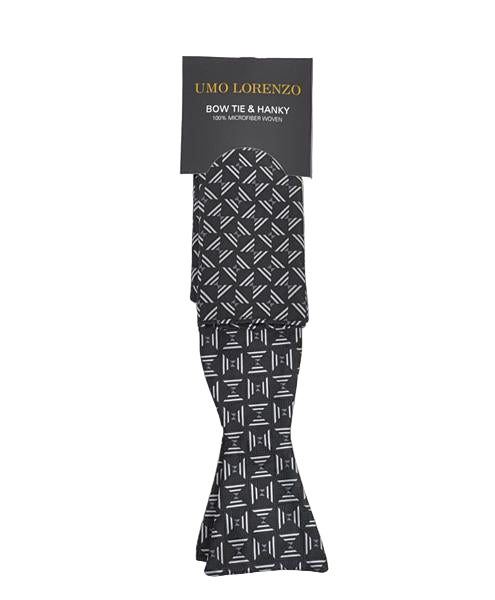 Self-tying Bow Tie and Pocket Square - Triangularity Black - Bow Tie and Pocket Square Set from Umo Lorenzo at The Prince Webshop