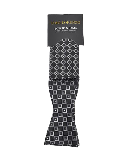 Selvbinder Butterfly og Lommeklud - Very Squary Black - Butterfly & Lommeklud Sæt fra Umo Lorenzo hos The Prince Webshop