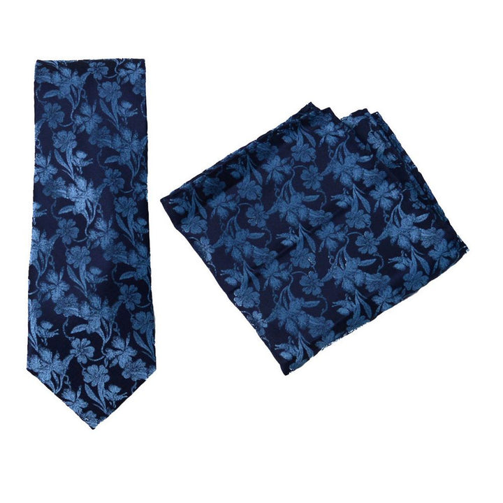 Blue-toned Floral Tie + Decorative Pocket Square - Tie from Laurant Bennet Milano at The Prince Webshop