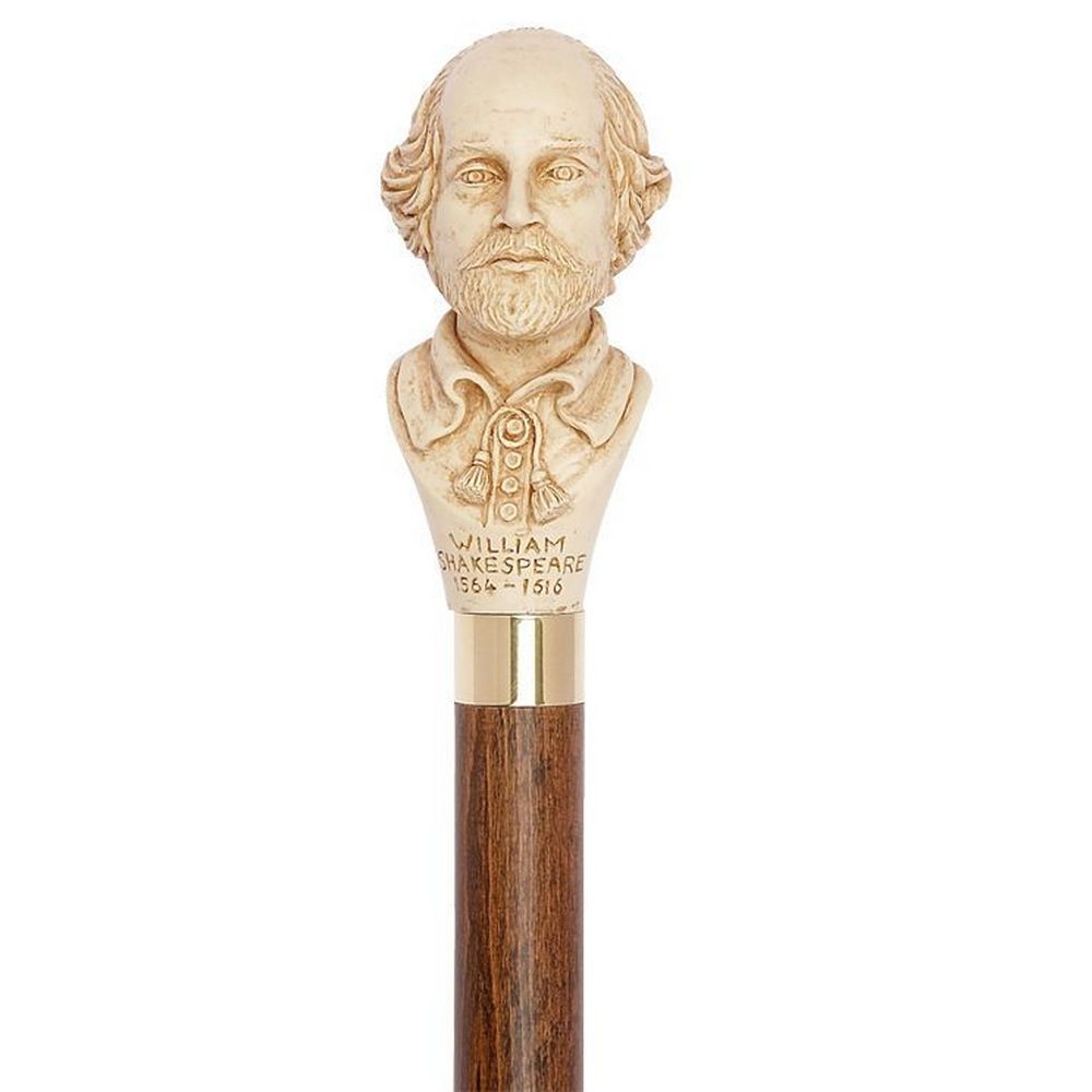 Unique Walking Stick in Brown Maple with William Shakespeare Knob - Walking Stick from Charles Buyers & Co Ltd at The Prince Webshop