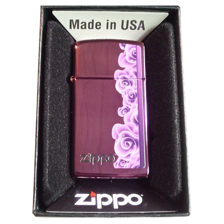 Original Slim Zippo Lighter - Purple Roses - Zippo Lighter from Zippo at The Prince Webshop
